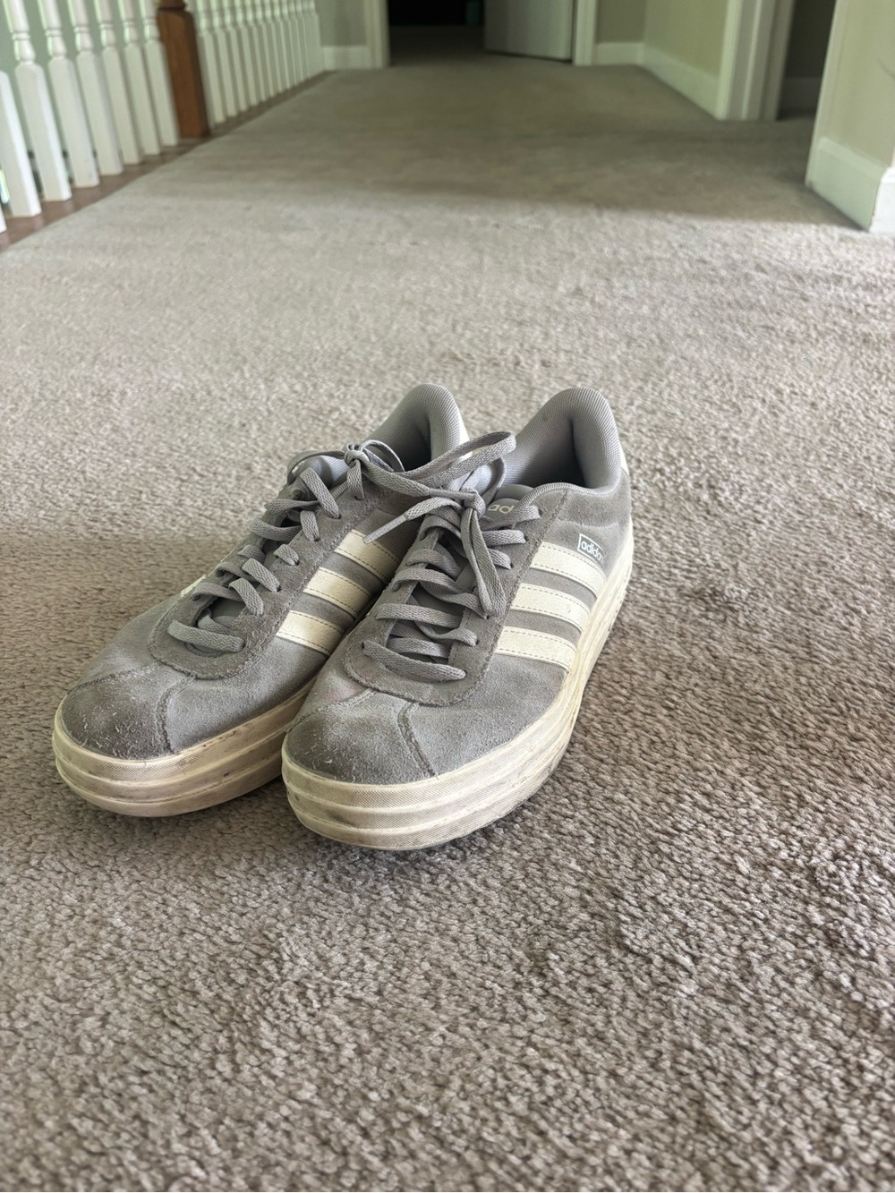 Gray adidas Platform Sneakers with White Stripes